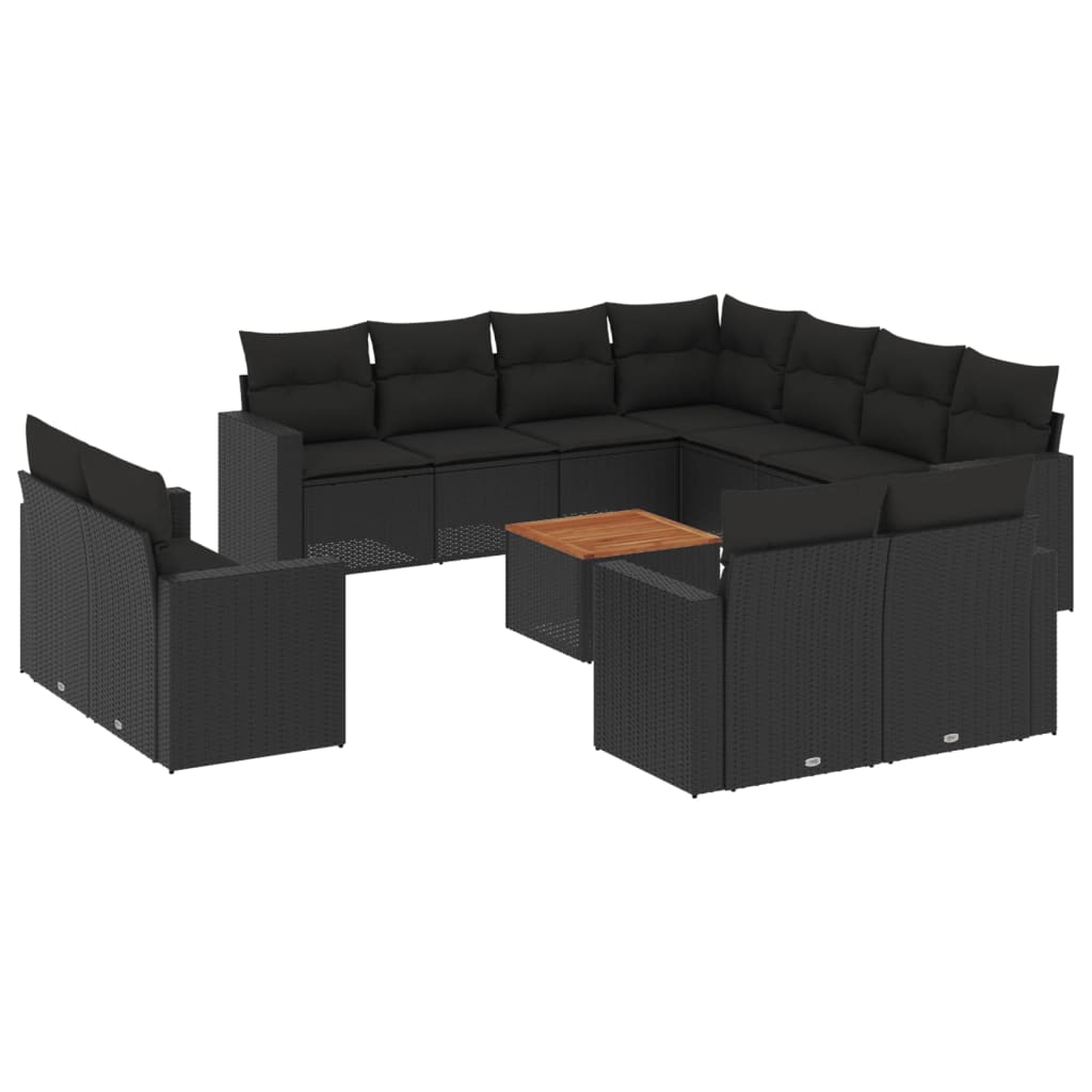 Set Divani da Giardino 12 pz con Cuscini Nero in Polyrattan 3256713