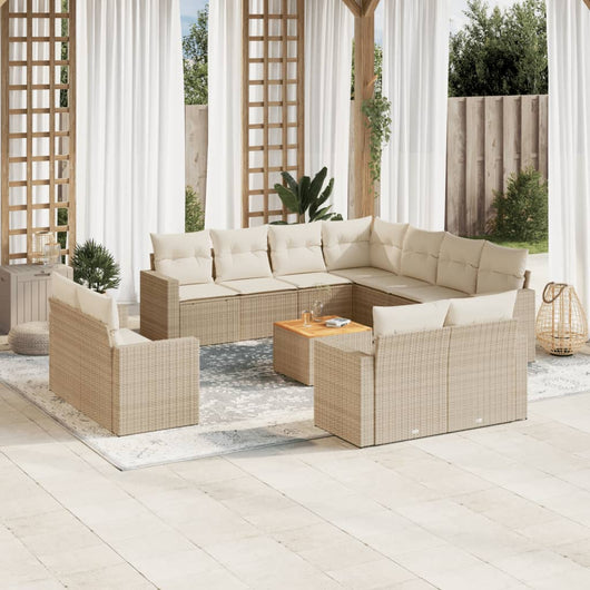 Set Divani da Giardino 12 pz con Cuscini Beige in Polyrattan 3256716