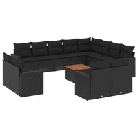 Set Divani da Giardino 13pz con Cuscini Nero in Polyrattan 3256720