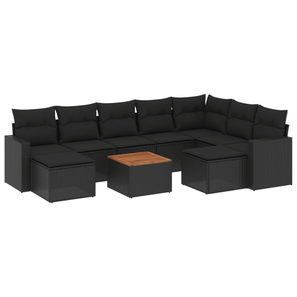 Set Divani da Giardino 10pz con Cuscini in Polyrattan Nero 3256734