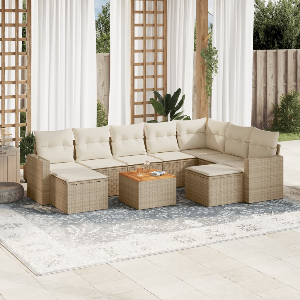 Set Divano da Giardino 10 pz con Cuscini Beige in Polyrattan 3256737