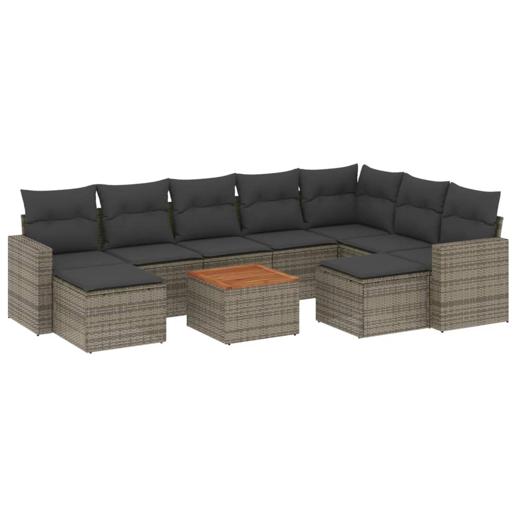 Set Divano da Giardino 10 pz con Cuscini Grigio in Polyrattan 3256739