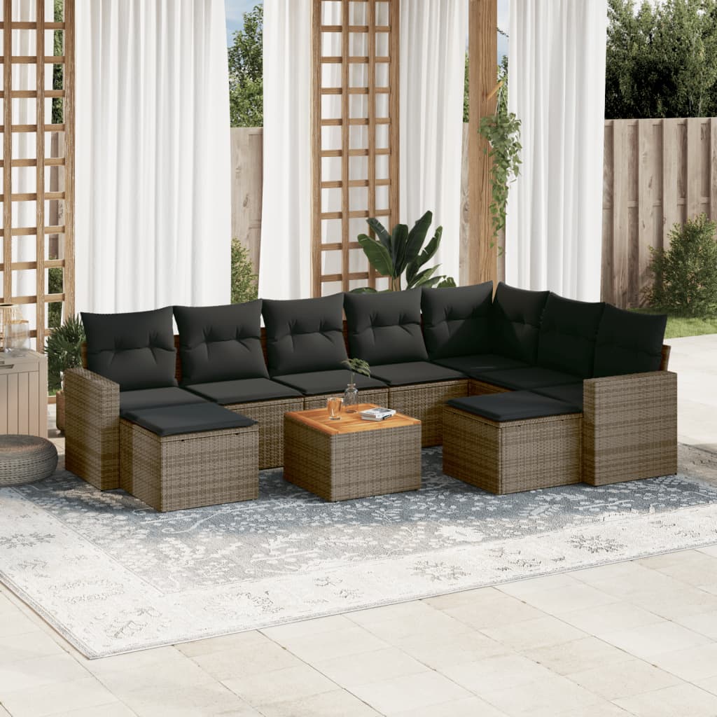 Set Divano da Giardino 10 pz con Cuscini Grigio in Polyrattan 3256739