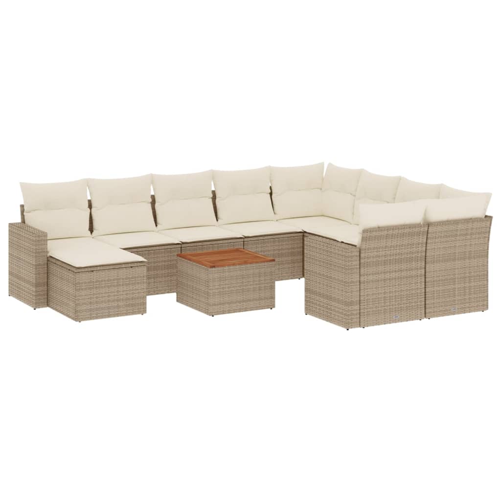 Set Divani da Giardino 11 pz con Cuscini Beige in Polyrattan 3256744