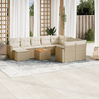 Set Divani da Giardino 11 pz con Cuscini Beige in Polyrattan 3256744