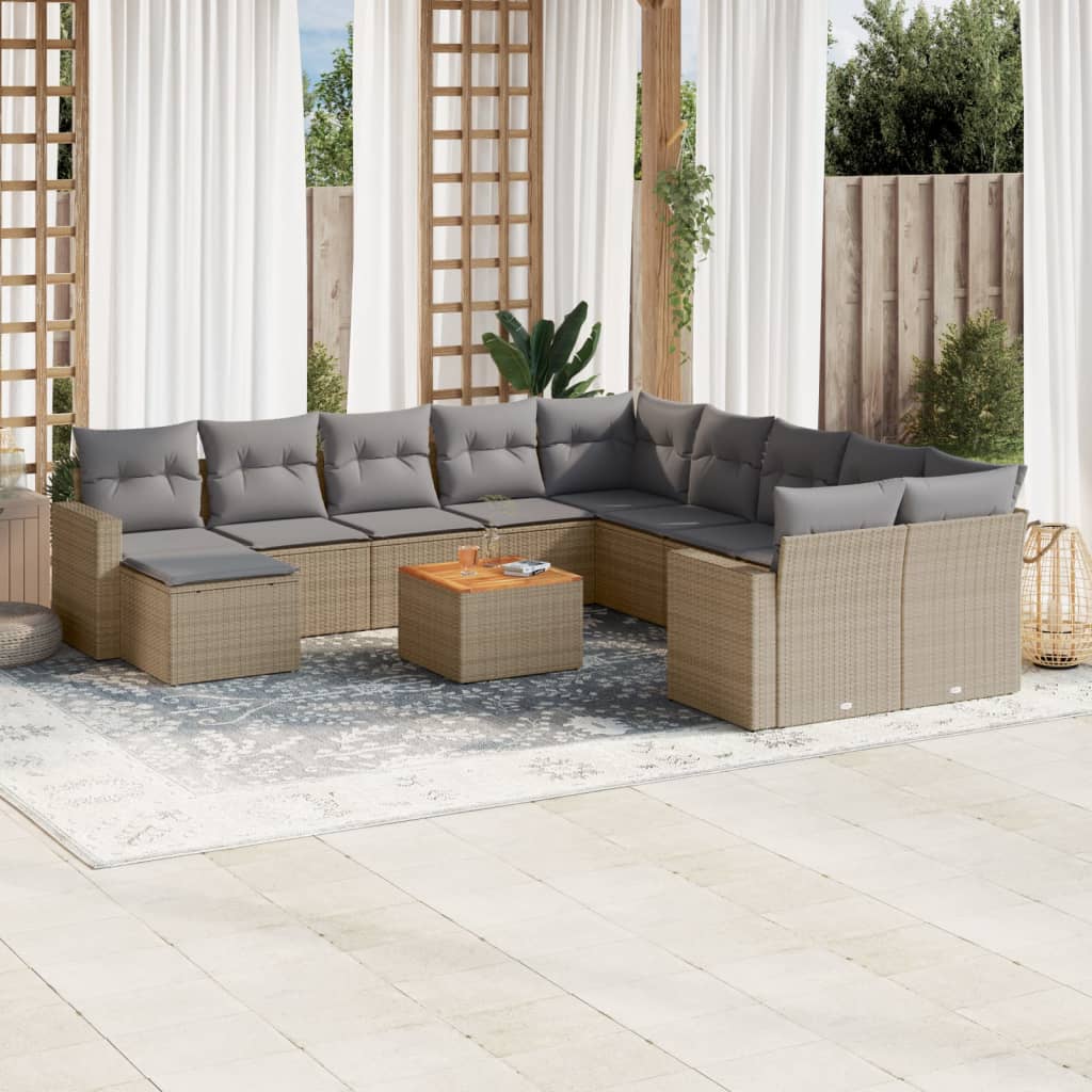 Set Divano da Giardino 14 pz con Cuscini Beige Misto Polyrattan 3256752