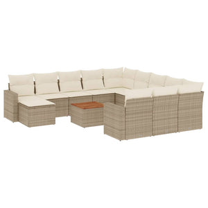 Set Divano da Giardino 13 pz con Cuscini Beige in Polyrattan 3256758