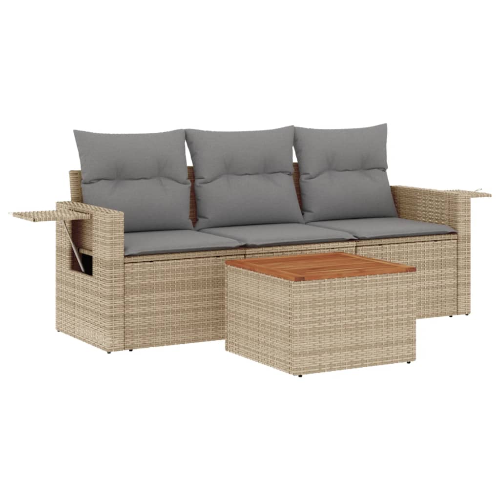 Set Divano da Giardino 4 pz con Cuscini Beige Misto Polyrattan 3256766