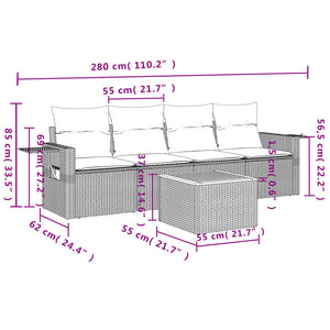 Set Divani da Giardino 5 pz con Cuscini in Polyrattan Nerocod mxl 90169