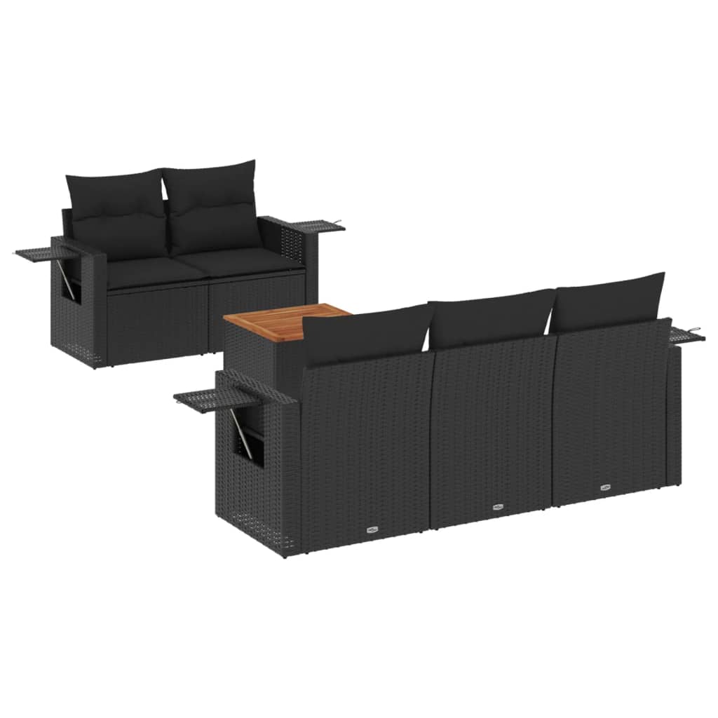 Set Divano da Giardino 6 pz con Cuscini Nero in Polyrattancod mxl 88264