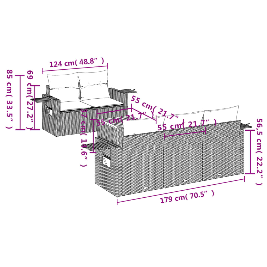 Set Divano da Giardino 6 pz con Cuscini Nero in Polyrattan 3256776