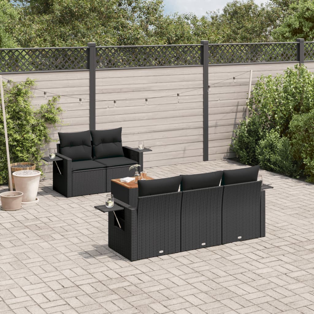 Set Divano da Giardino 6 pz con Cuscini Nero in Polyrattan 3256776