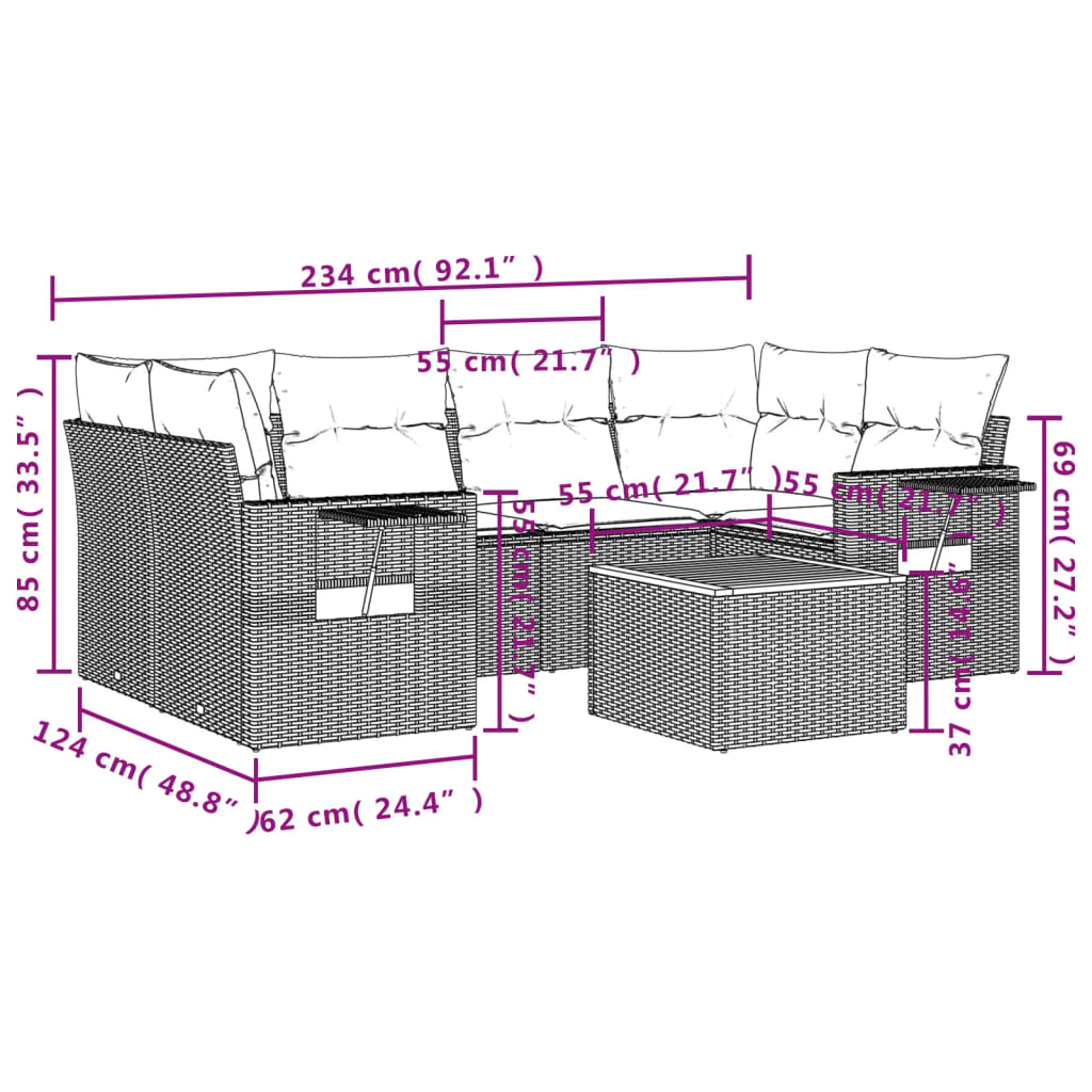 Set Divani da Giardino con Cuscini 7pz Nero Polyrattan 3256790