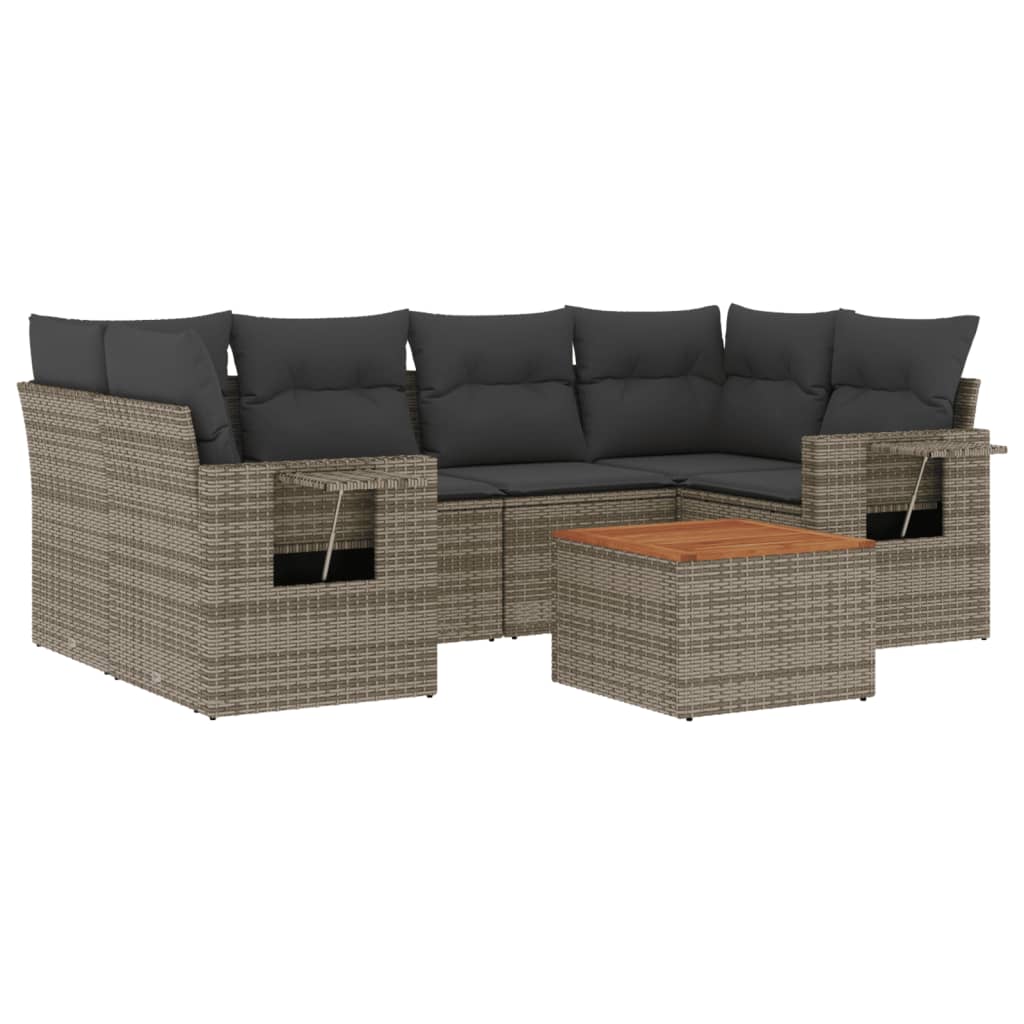 Set Divani da Giardino 7 pz con Cuscini Grigio in Polyrattan 3256795