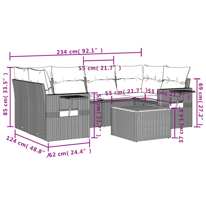 Set Divani da Giardino 7 pz con Cuscini Grigio in Polyrattan 3256795