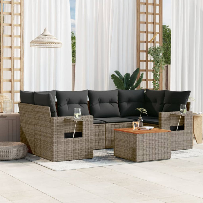 Set Divani da Giardino 7 pz con Cuscini Grigio in Polyrattan 3256795