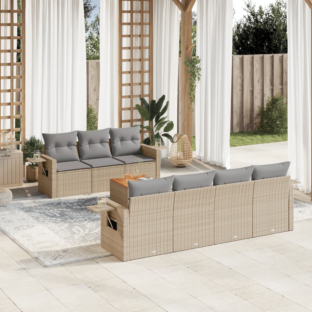 Set Divano da Giardino 8 pz con Cuscini Beige Misto Polyrattan 3256801