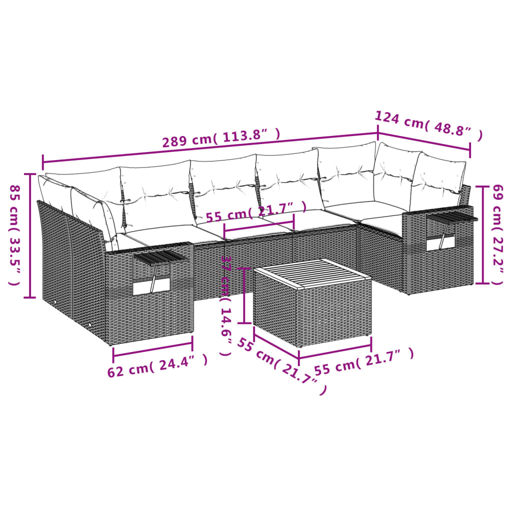 Set Divani da Giardino con Cuscini 8 pz Nero in Polyrattan 3256805