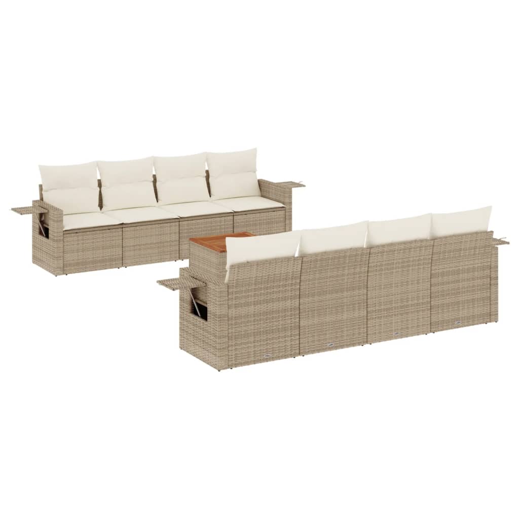 Set Divano da Giardino 9 pz con Cuscini Beige in Polyrattan 3256814