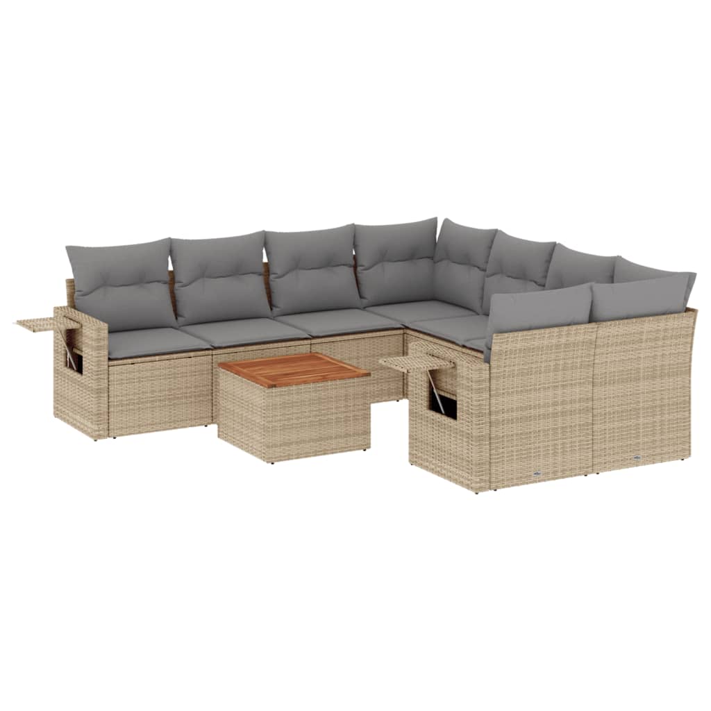 Set Divano da Giardino 9 pz con Cuscini Beige Misto Polyrattan 3256822