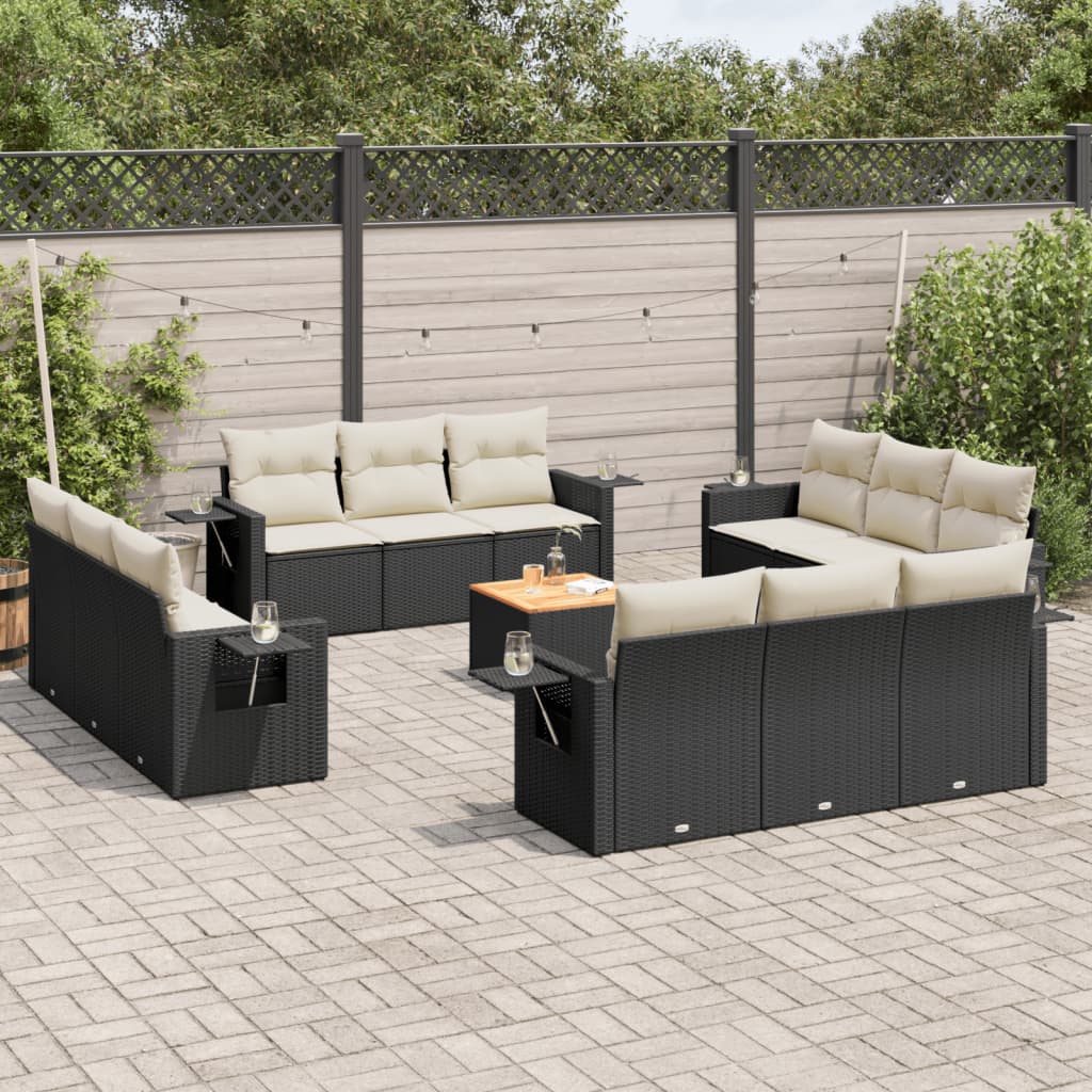 Set Divani da Giardino 13pz con Cuscini Nero in Polyrattan 3256826