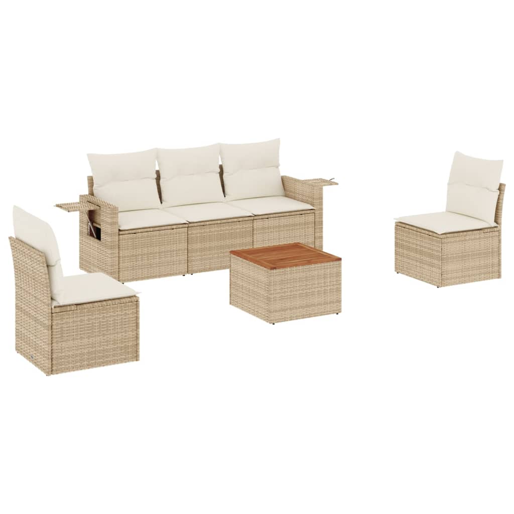 Set Divano da Giardino 6 pz con Cuscini Beige in Polyrattan 3256835