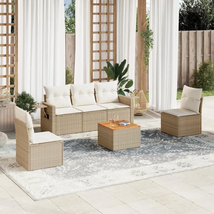 Set Divano da Giardino 6 pz con Cuscini Beige in Polyrattan 3256835