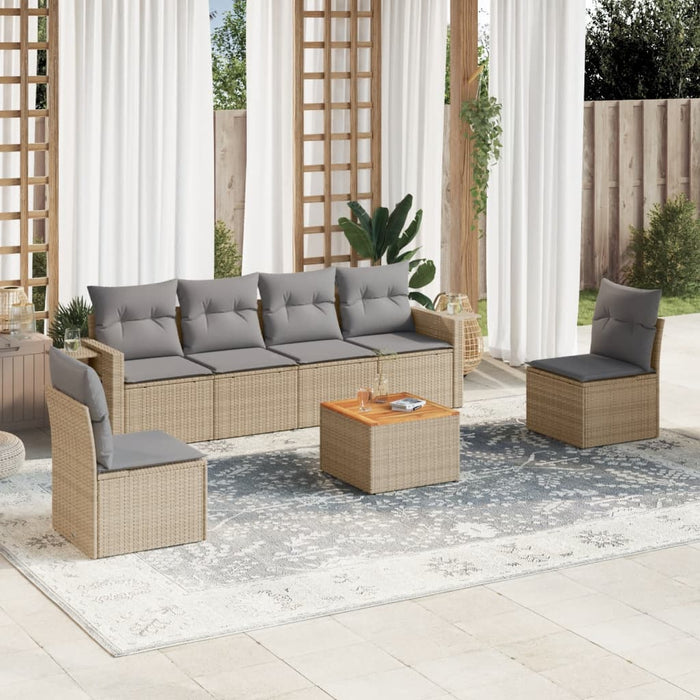 Set Divano da Giardino 7 pz con Cuscini Beige Misto Polyrattan 3256843