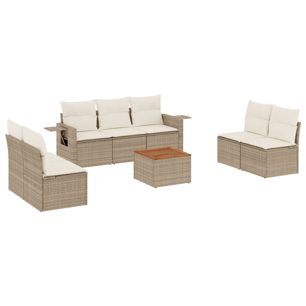 Set Divano da Giardino 8 pz con Cuscini Beige in Polyrattan 3256849