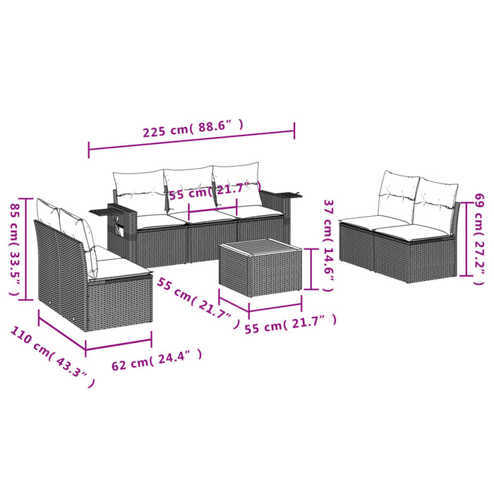 Set Divano da Giardino 8 pz con Cuscini Grigio in Polyrattancod mxl 89180