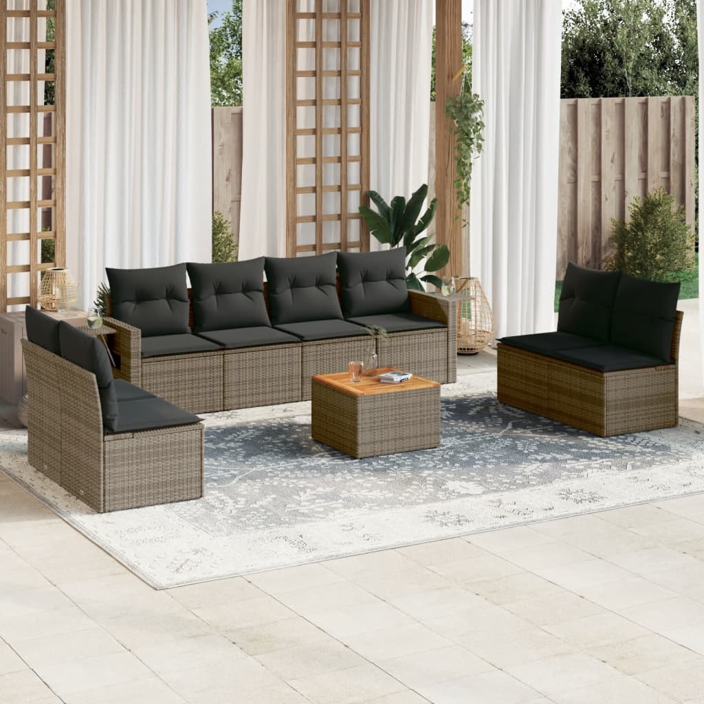 Set Divano da Giardino 9 pz con Cuscini Grigio in Polyrattan 3256858