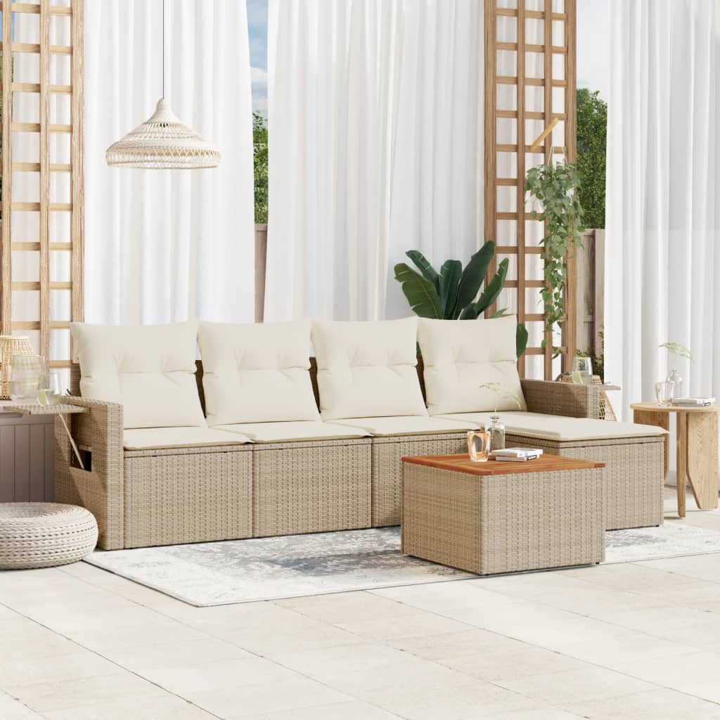 Set Divano da Giardino 6 pz con Cuscini Beige in Polyrattan 3256870