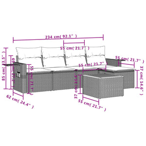 Set Divano da Giardino 6 pz con Cuscini Grigio in Polyrattan 3256872