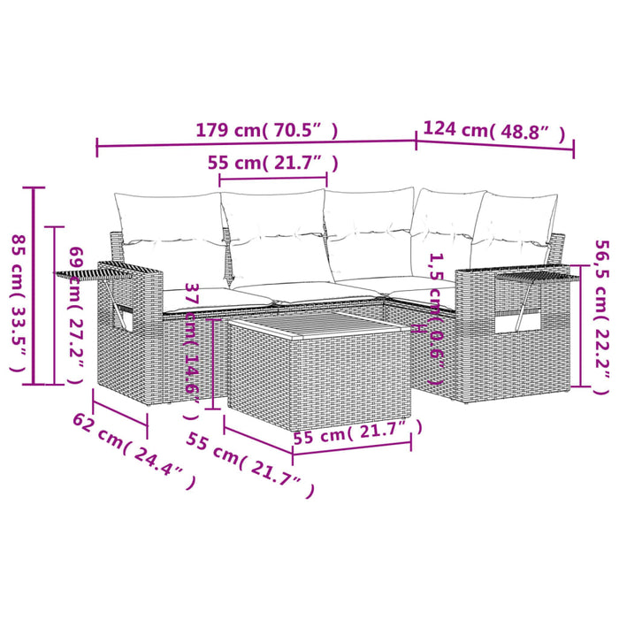 Set Divano da Giardino 5 pz con Cuscini Beige Misto Polyrattan 3256878