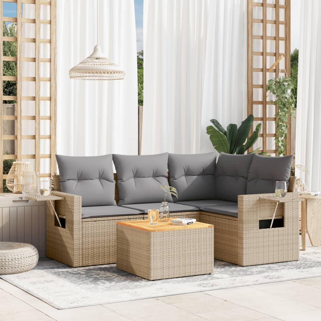 Set Divano da Giardino 5 pz con Cuscini Beige Misto Polyrattan 3256878