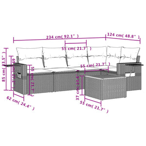 Set Divano da Giardino 6 pz con Cuscini Nero in Polyrattan 3256881