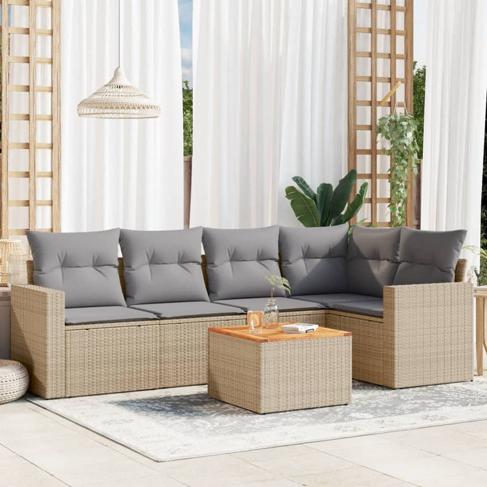 Set Divano da Giardino 6 pz con Cuscini Beige Misto Polyrattan 3256885