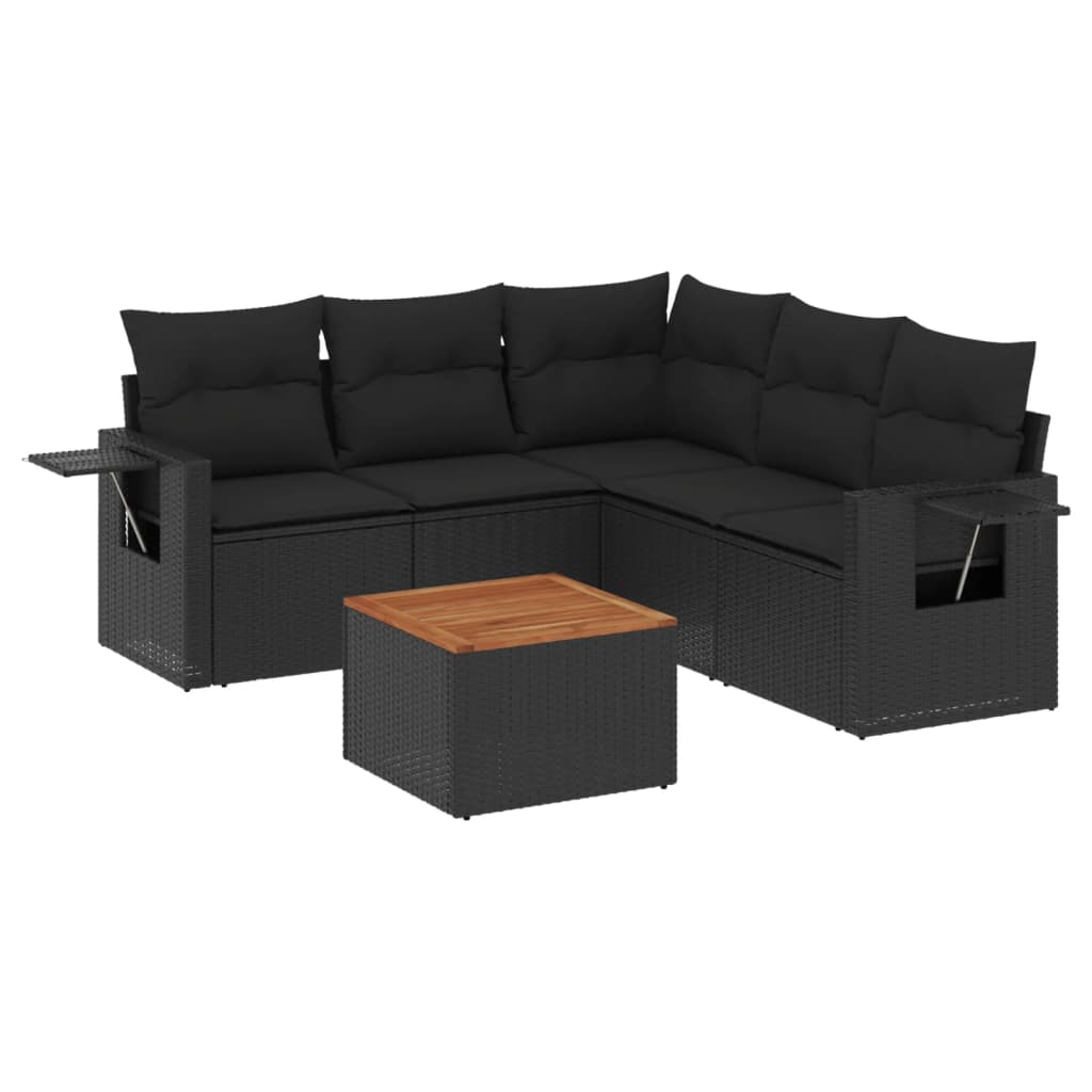 Set Divano da Giardino 6 pz con Cuscini Nero in Polyrattan 3256888