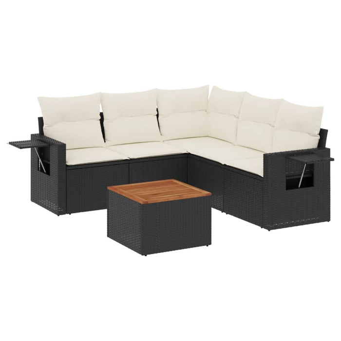 Set Divano da Giardino 6 pz con Cuscini Nero in Polyrattan 3256889