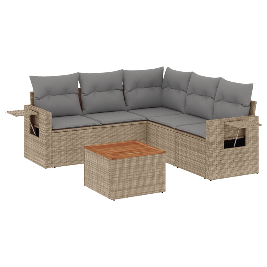 Set Divano da Giardino 6 pz con Cuscini Beige Misto Polyrattan 3256892