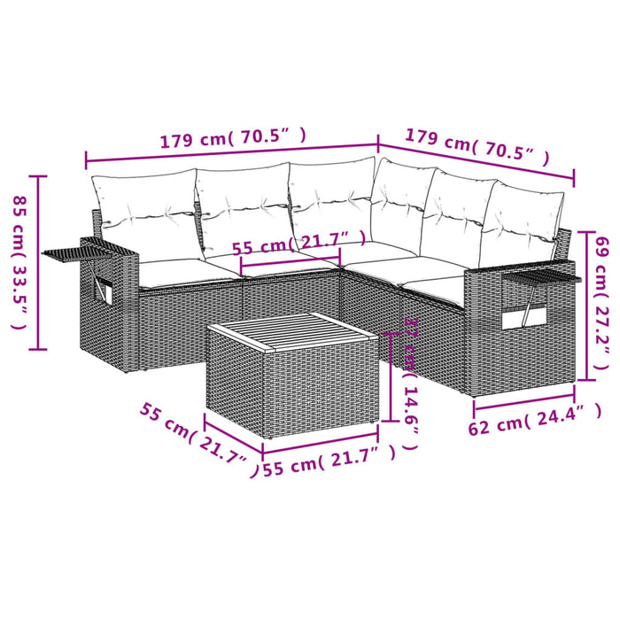 Set Divano da Giardino 6 pz con Cuscini Grigio in Polyrattan 3256893