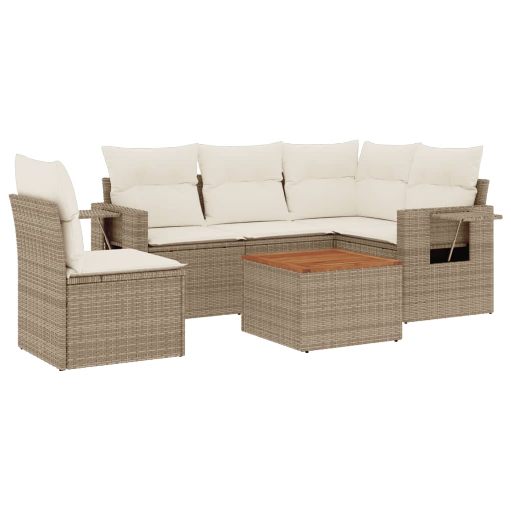 Set Divano da Giardino 6 pz con Cuscini Beige in Polyrattan 3256898