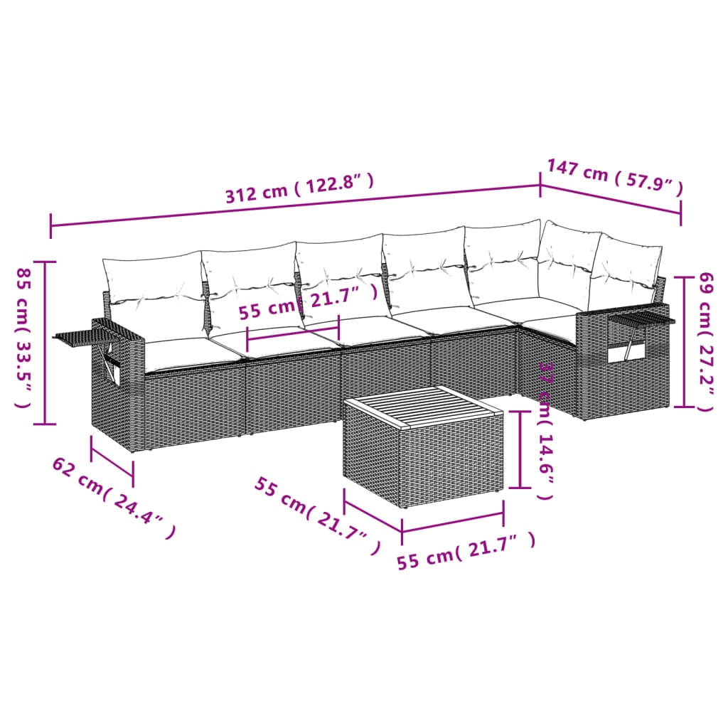 Set Divani da Giardino con Cuscini 7pz Nero Polyrattan 3256903