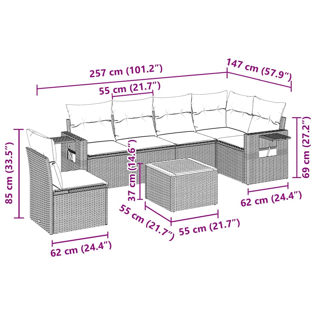 Set Divani da Giardino con Cuscini 7pz Nero Polyrattan 3256917