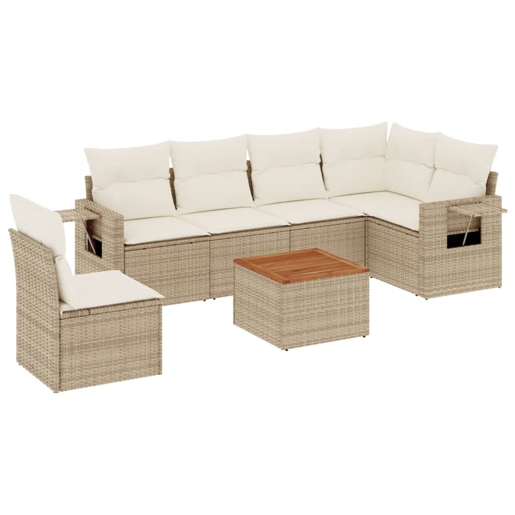 Set Divani da Giardino 7 pz con Cuscini Beige in Polyrattan 3256919