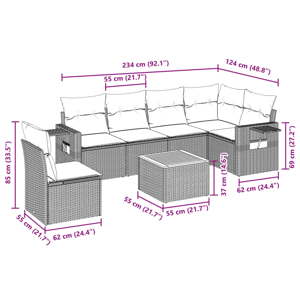 Set Divani da Giardino 7 pz con Cuscini Beige in Polyrattan 3256919