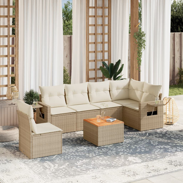 Set Divani da Giardino 7 pz con Cuscini Beige in Polyrattan 3256919