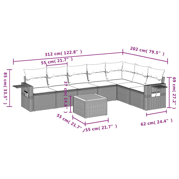 Set Divano da Giardino 8 pz con Cuscini Grigio in Polyrattancod mxl 92852