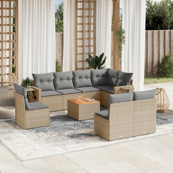 Set Divano da Giardino 9 pz con Cuscini Beige Misto Polyrattancod mxl 116768