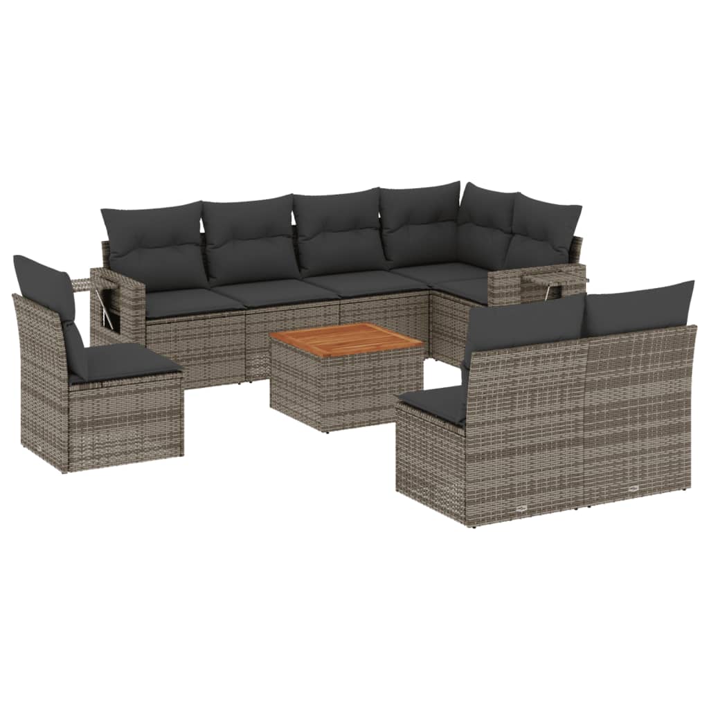 Set Divano da Giardino 9 pz con Cuscini Grigio in Polyrattancod mxl 89190